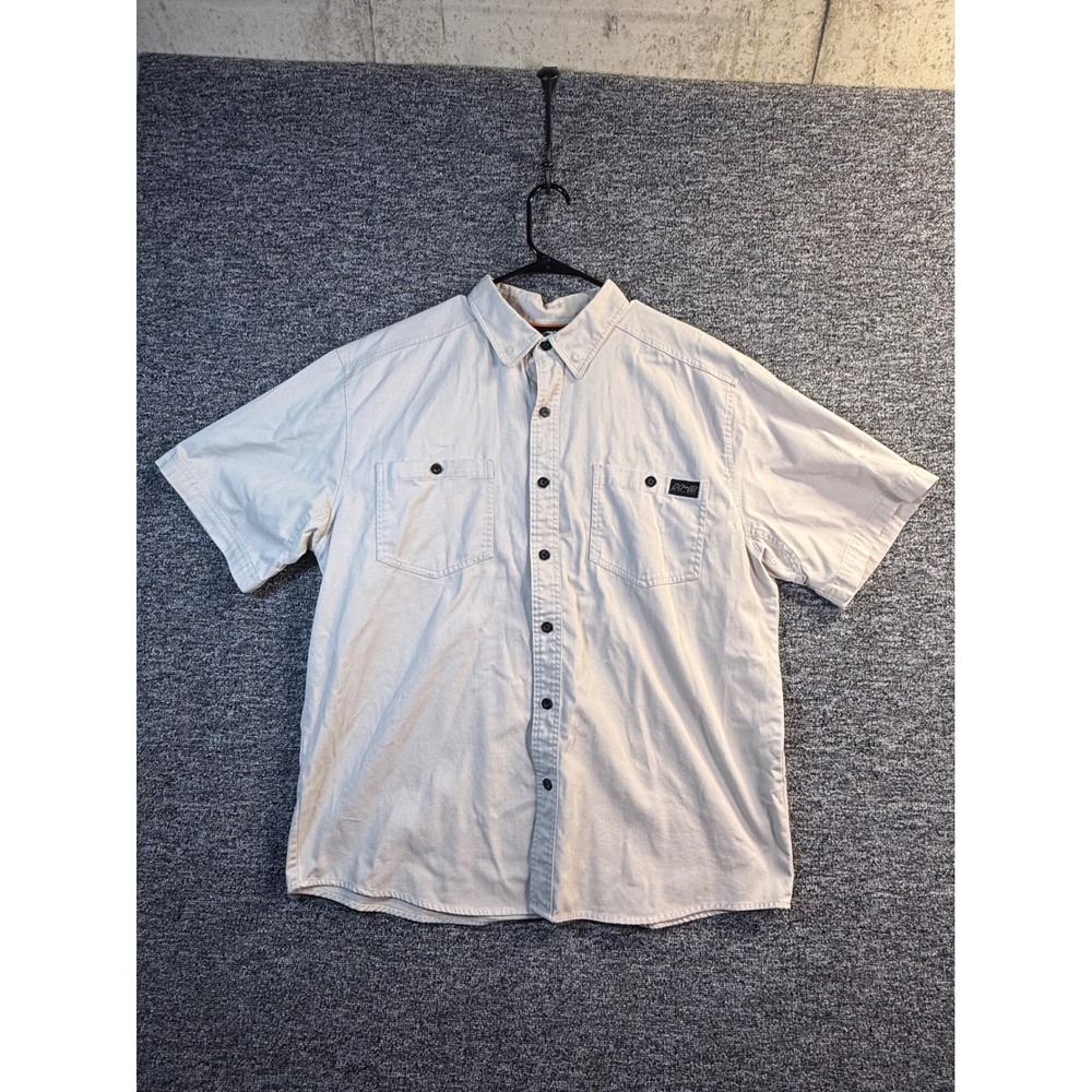 Harley-Davidson Mens XL Short Sleeve Button Up Shirt Beige Back Logo Mesh Lined
